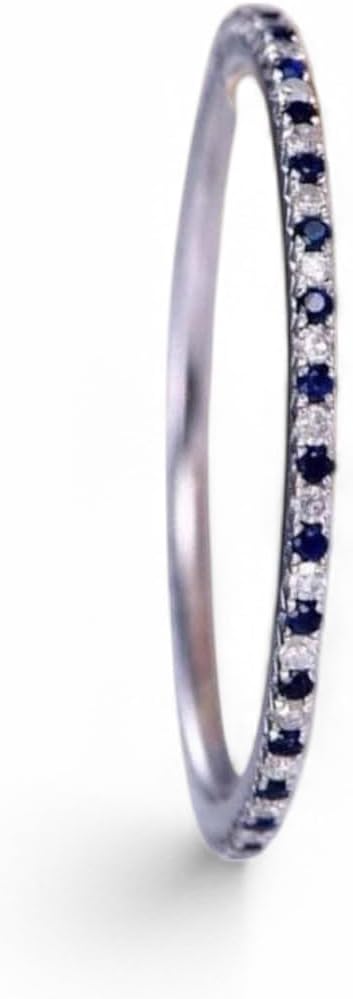 Round Cut Blue Sapphire Moissanite Wedding Band 925 Sterling Silver Diamond Wedding Jewelry Prong Set Full Eternity Stacking Matching Bands Anniversary Band Engagement Gift For Her