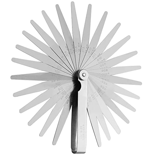 CAMWAY Feeler Gauge 32 Blades Tapered Valve Feeler Gauges Metric/Inch Spark Plug Gap Measuring Tool Manganese Steel Guitar Repair Feeler Gauges