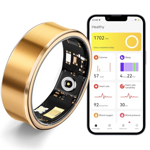 Smart Ring Fitness Tracker Ring for Men and Women - Titanium Material, Menstrual Cycle Tracker, Sleep Heart Rate Blood Oxygen Pressure Activity Steps Calories Tracker, No APP Subscription (Gold 10#)