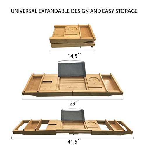 Luxury Bath Caddy Tray For Tub | Bath Table | Premium Bamboo Bathtub Tray For Tub | Fits All Bath Accessories Wine Glass, Books, Tablets, Cellphones, Shampoo, Soap | Bath Shelf Foldable Design #TOP2