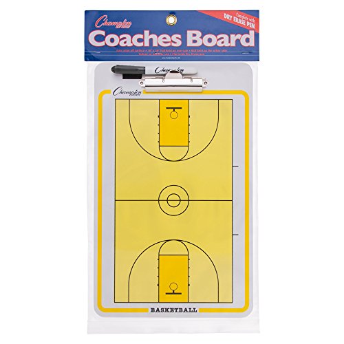 Champion Sports Large Dry Erase Board For Coaching Basketball - Whiteboards For Strategizing, Techniques, Plays - 2-Sided Boards With Clip - Front Side Full Court - Backside Half Court And Lineup #TOP5