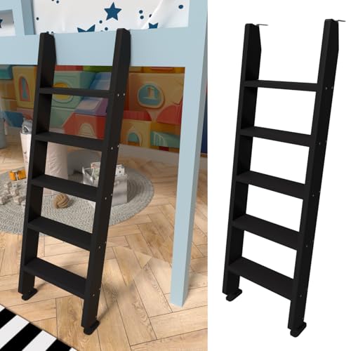 Black Wood Bunk Bed Ladder 50'/ 55'/ 60', Lofted/Dorm/RV Bed Bunkbed Ladders with 4 in Extra Deep Steps & Non-Slip Pads, Replacement Wooden Ladder for Motorhome/Camping - Load 660 lbs