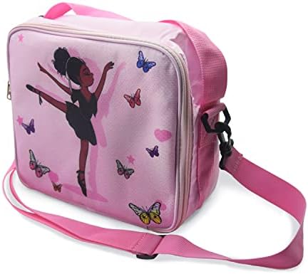 Cute Princess Butterfly Lunch Bag Insulated for Kids Toddler Teen with Side Pocket, Ballet Dancer Kids Girls Lunch Box Bag with Strap Water Bottle Holder, Leakproof Meal Prep Bag for School Picnic