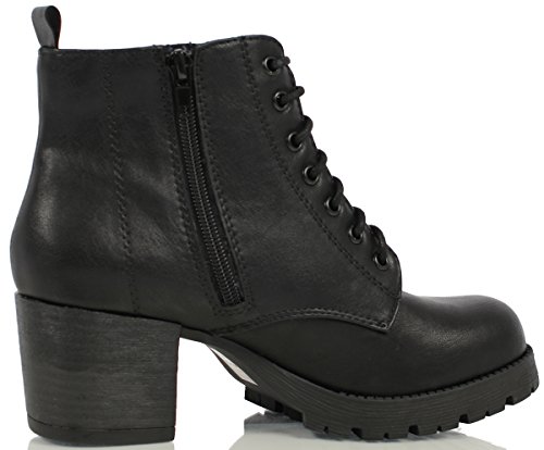 Soda Women's Nevitt Faux Leather Lace Up Chunky Heel Combat Style Boots3