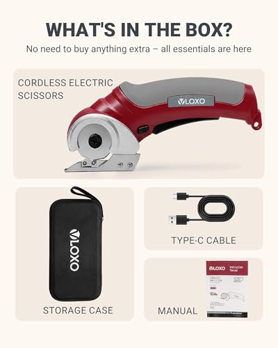 Miniatura 7 de Vloxo Cúter Rotativo Eléctrico,Tijeras Eléctricas Inalámbricas Equipado Con Cerradura De Seguridad Caja De Almacenamiento 4.2v Cortador Rotativo Para Caja De Cartón Alfombras Cuero Tela De Fieltro