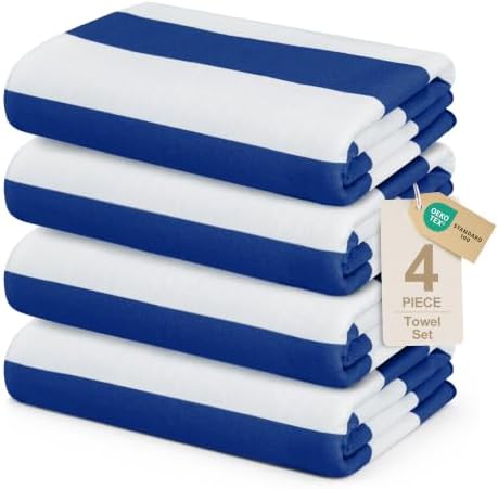 Touchat 4 Pack Beach Towels Stripe Microfiber Beach Towel Sand Free Quick Dry Swim Pool Towels for Adult, 30'' x 60'' Lightweight Travel Bath Towel, Camping | Ultra-Portable, Multi-Functional,Navy