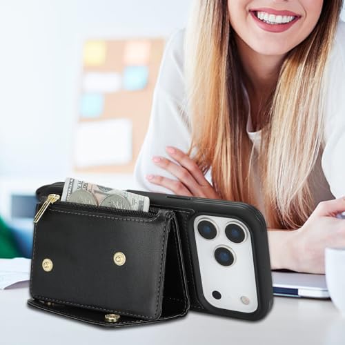 Lipvina for iPhone 17 Pro Case with Card Holder and Strap - Zipper Pocket,Crossbody Lanyard Strap,Credit Card Holder,Stand Ring,Cute Phone Wallet Case for Women(Black,6.3 Inch) by Lipvina - Used condition - Image 4