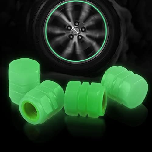 BJSIA 4PCS Noctilucous Tire Valve Stem Caps, Illuminated Auto Car Wheel Valve Stem Caps Cover, Tire Valve Stem Caps for Car, Car Accessories Universal for Car, Motorcycles, SUV, Trucks, and Bike-Green