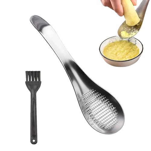 VTYTZZ 2 Stück Premium Ingwerreibe Aus Edelstahl Mit Löffel Ingwerreibe Knoblauchreibe Muskatreibe Ingwer Reibe Parmesanreibe Zerkleinerer Zitronenreibe Kurkuma Und Wasabi (Silber)