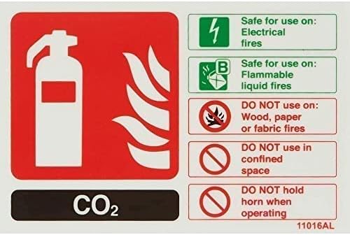 VSafety Glow In The Dark Co2 Id Fire Extinguisher Sign - 150mm x 100mm - Rigid Plastic