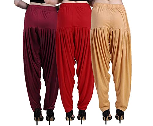 Image of CASUALS Women's Regular Fit Viscose Drawstring Patiala Harem Pants Combo Pack 3