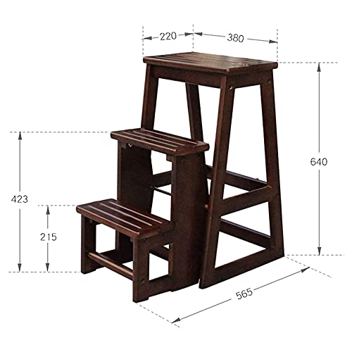 Taburete de escalera portátil de 3 escalones y silla de madera transformable para hogar 4