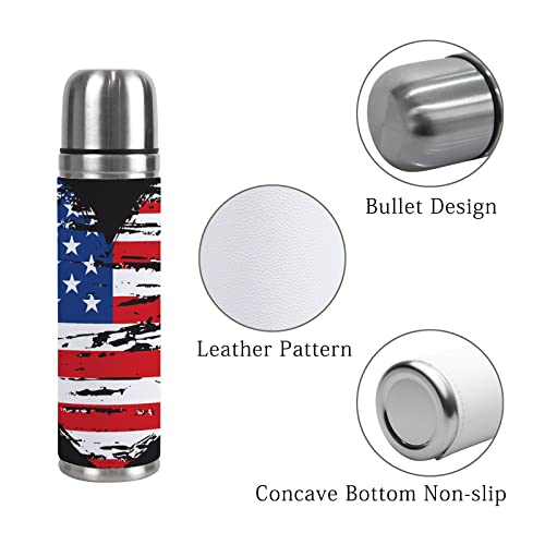 Colourlife Insulated Mug Stainless Steel Water Bottle Retro Heart Shape With Usa Flag Vacuum Cup Travel Mug For Office #TOP2