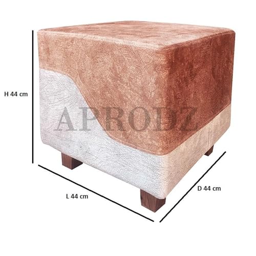 Image of APRODZ Square Printed Ottoman Stool Upholstered Foam Cushioned Pouffes for Living Room | Puffy Muddha Stool for Footrest & Sitting, Velvet Pouf Stool, Furniture for Home Decor, Office Set of 2(Beige)