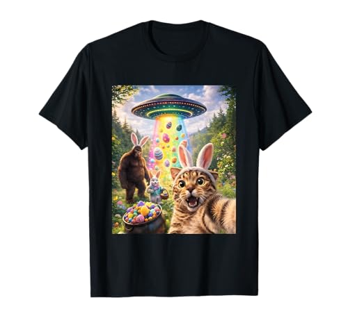 Funny Cat Selfie with Easter Bunny Ears Bigfoot Sasquatch T-Shirt