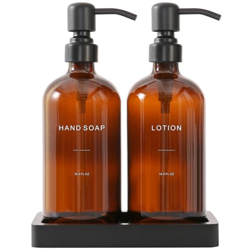 Prus Waso Amber Glass Soap Dispenser Set