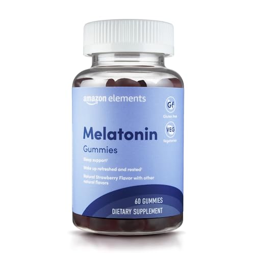 Amazon Elements Melatonin Gummies Strawberry Sleep Support 10mg 60 Count (Previously Revly)