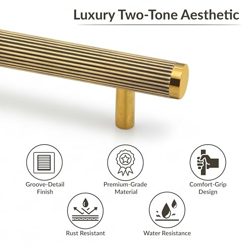 Image of Plantex Stainless Steel & Aluminium Cabinet Handle /900mm Wardrobe Handle for Home /Cupboard Door Pull-Push Handles for Hotel /Office - Pack of 1 (DTC-3960, Brass Antique & Gold)