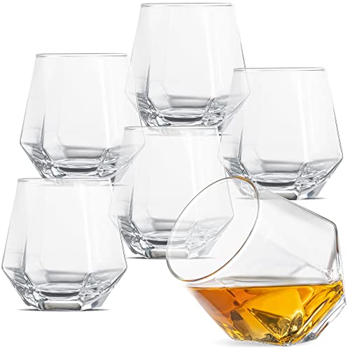 Diamond Glasses - Stemless Wine Glass Set Of 2 - Geometric Tilting Design - Rolling Whiskey Glasses - Stem Less Anti Rocking Cup Diamonds Shaped - Tilted Glassware Drinking Tumblers For Wiskey/Wine #TOP6