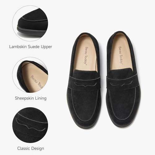 Image of BEAU TODAY Suede Loafers Flats for Women, Women's Slip On Penny Loafers, Leather Driving Comfortable Dress Ladies Loafers Casual Office Work Shoes