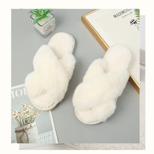 Women Fluffy Cross Band House Slippers Fuzzy Open Toe Slippers Cozy Plush Slip-on Home Shoes Indoor Outdoor3