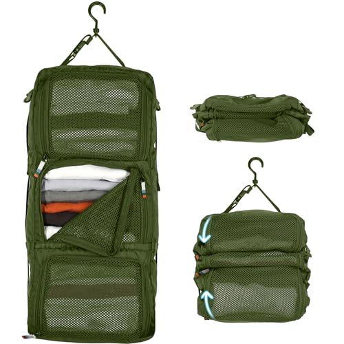 TRAVEL DUDE Organisateur à suspendre avec compression de bouteilles en plastique recyclées, étagères de voyage portables pour sac à dos et valise, cube...