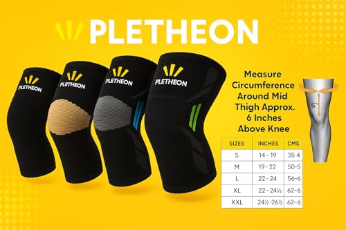 Image of PLETHEON Knee Cap for Pain Relief Men & Women | Compression Knee Support for Gym, Sports & Running | Anti-Slip, Breathable & Sweat-Free Knee Brace for Joint Pain & Injury Recovery (BLACK, LARGE)