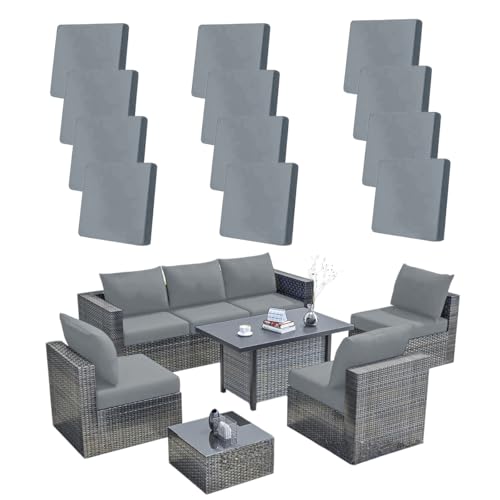 Hiseng Lot de 8/12/14 Housses de Coussin d'extérieur Extensible pour Salon de Jardin, Couleurs Unies Housses de Coussin de Rechange Canapé Extérieur Meubles...