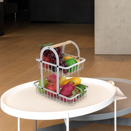 Cesta de hierro de doble capa con asa para frutas y snacks 8