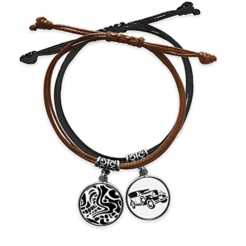 Bracelet Égypte en Noir et Blanc Totem corde cordon ajustable et manchette cuir véritable