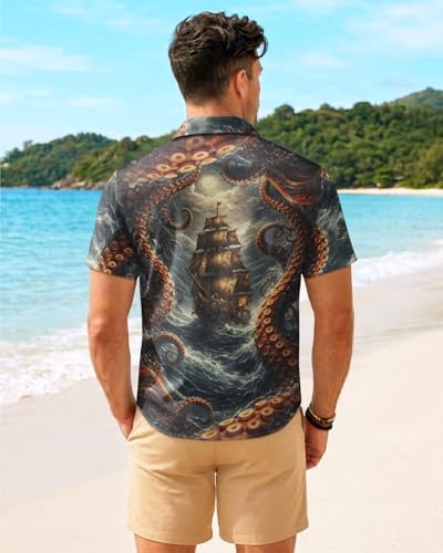Image of 99TIMORO Fathers Film Button Down Shirt for Men, Funny Hawaiian Short Sleeve Top, Summer Beach Gifts