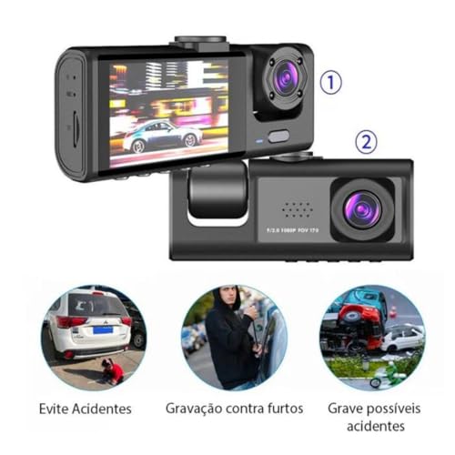 Genérico Dvr Automotivo Câmera Frontal Interna Ré Grava Imagem E Som
