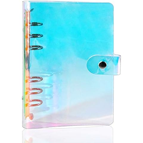 Smarpau A5 Binder Cover, Rainbow Clear Soft PVC 6 Hole Ring Binder Refillable Paper Binder Waterproof Loose Leaf Notebook Folder Personal Planner Binder Cover for Home School and Office Writing Supply Cover