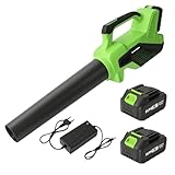 Akku-Laubbläser,Elektrischer Laubbläser mit 2× 3.0Ah Akkus und 6-Gang Einstellbar, 256 km/h,Kabellos laubbläser Akku Gebläse für Garten, Laub,Staub & Schnee