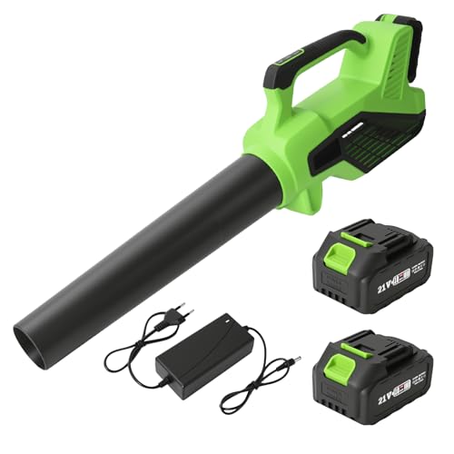 Akku-Laubbläser,Elektrischer Laubbläser mit 2× 3.0Ah Akkus und 6-Gang Einstellbar, 256 km/h,Kabellos laubbläser Akku Gebläse für Garten, Laub,Staub & Schnee