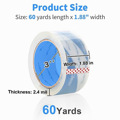 JARLINK No Noise Clear Quiet Packing Tape (18 Rolls), Heavy Duty Packaging Tape for Shipping Packaging Moving Sealing, 2.4mil Thick, 1.88 inches Wide, 60 Yards Per Roll, 1080 Total Yards
