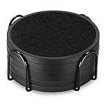 Absorbent Coasters for Drinks with Holder - 6packs, Silicone Coaster with Soft Felt Insert, Black (Coasters with Holder, Black)