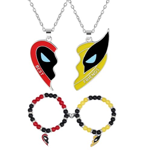 Best Friends Necklace For 2 Bff Matching Heart Puzzle Pendant Silver Stainless Steel Chain Superhero Friendship Necklace Bracelet Key Chain Set Jewelry