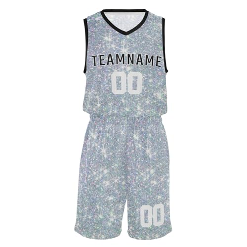 Custom Glitter Sparkling Basketball Jersey Personanlized Name Number Sports Jerseys Suit Sport Uniform for Boys Girls Kids Youth
