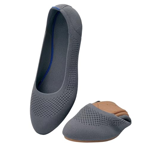 Image of Puxowe Women's Ballet Flats Breathable Knit Slip On Comfortable Round Toe Walking Shoes with Arch Support Insole for Work