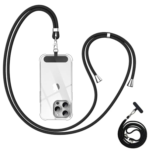Anfire Handyband Universal für alle Smartphones, Handy Lanyard zum umhängen mit Pad,Handyband Kordel Kette für Outdoor, Reise, Unterweg Handy-Halterung,Einstellbar und Abnehmbar, Schwarz