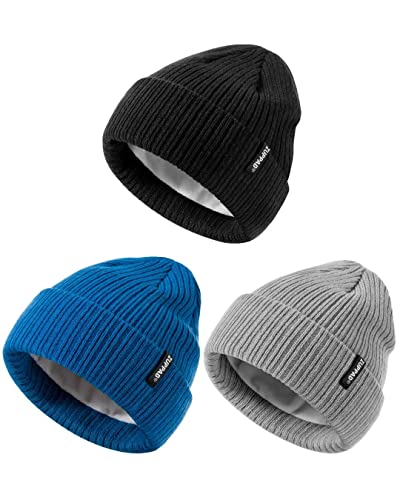 Image of ZUPPAD Baby Beanie Hat 3 Packs Toddler Girls Boys, Baby Hats Winter Warm Knitted Thermal with Fleece Lining, Kids Winter Hat