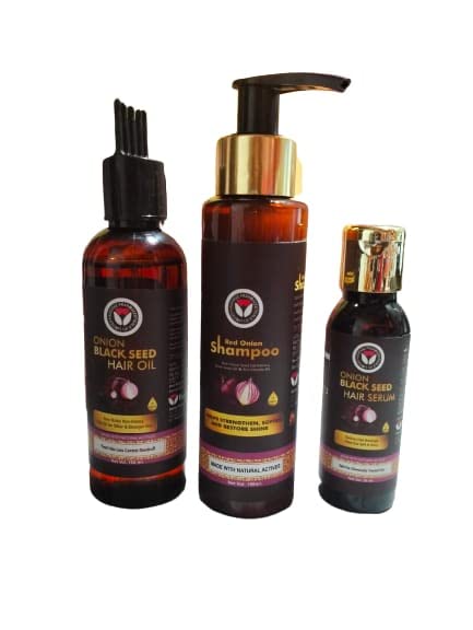 RMH BIOCRUZ Red onion black seed (oil, shampoo and serum) combo packs (50ml Oil + 100ml Shampoo + 50ml Serum)