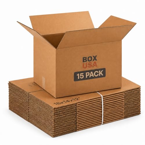 Image of BOX USA Medium Moving Boxes 18 inchL x 14 inchW x 12 inchH 15-Pack - Corrugated Cardboard Box for Shipping, Mailing, Packing, Packaging and Storage