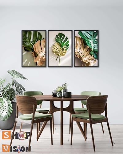 Quadro Decorativo Folhas e Plantas Verdes Amazonia Gold Fácil Fixação com Fita Dupla Face