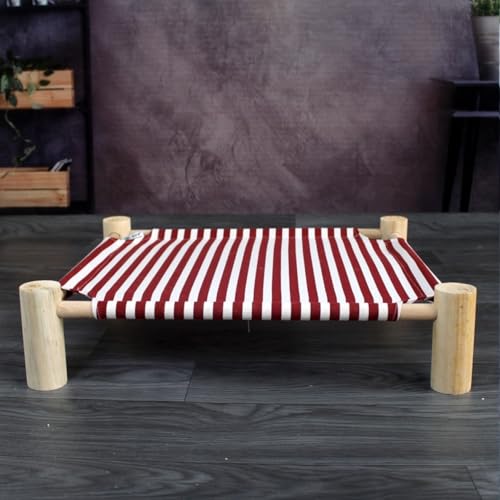 木製の猫ベッド 高くなった犬用ペットベッド かわいい 高床式ネコベッド 猫のぶら下がっているベッド 丈夫 通気性 小型犬用 キャット用 インテリア 休憩所 ペット寝具 ペット寝床 ペットハウス 春夏 四季兼用 オールシーズン (赤いストライプ,L)