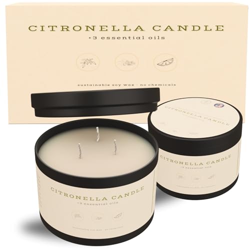BUZZ DEFENDER Outdoor Citronella Candles | highly effective and 100% Natural | 64h burn time | 2X 14oz Large Citronella Candle Outdoor, Camp Outdoor citronella candles for patio