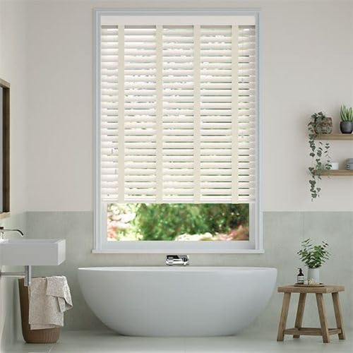 Venecianas Madera Efecto Madera con Cinta | Color Crudo – Crema | 153 x 240 cm (Ancho x Alto) | Cortinadecor