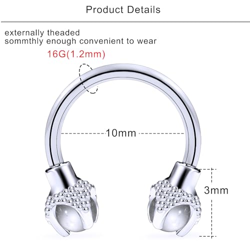 Lcolyoli Septum Rings 16G Surgical Steel Septum Jewelry Smiley Piercing Jewelry Daith Rook Earrings for Women Men Horseshoe Hoop Earring CZ Heart Butterfly Nose Rings 10mm2