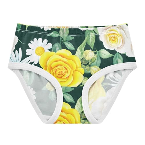 Cotton Girls Underwear Toddler Floral Watercolor White Yellow Roses Panties Little Girl Print Kids Briefs Undies 2t